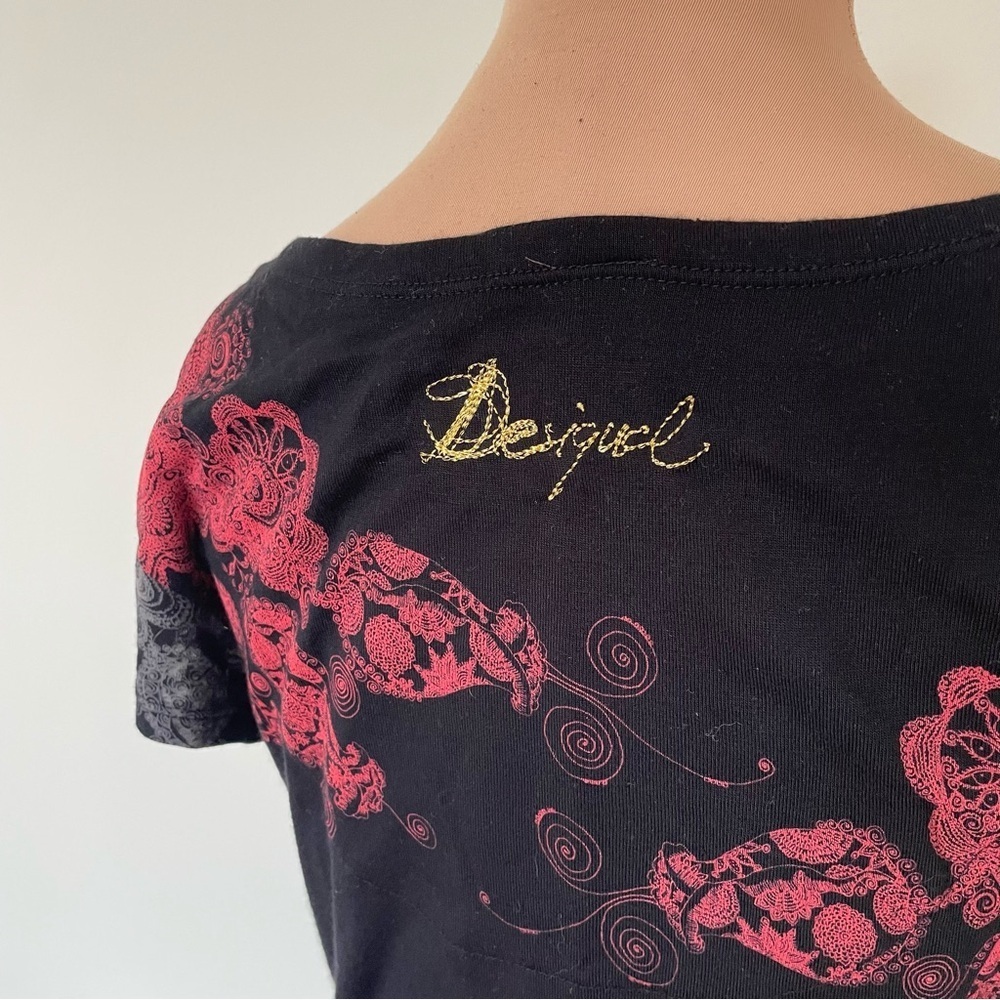 Desigual Myrcella Cap Sleeve Graphic Lace Floral Print Viscose AL-Line Dress S - Picture 6 of 10